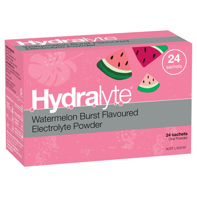 Hydralyte Watermelon Burst Flavoured Electrolyte Powder 24 Sachets