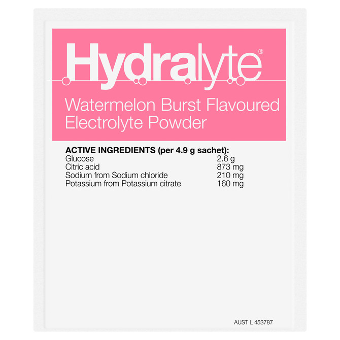 Hydralyte Watermelon Burst Flavoured Electrolyte Powder 24 Sachets