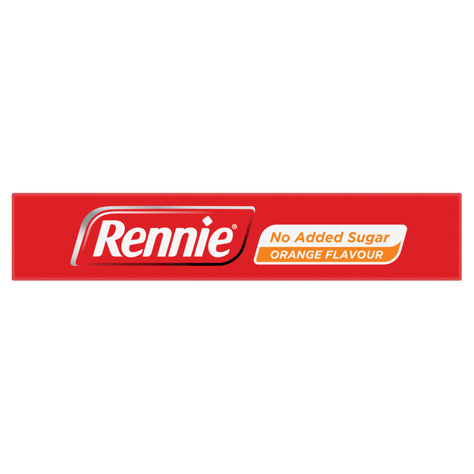 Rennie No Added Sugar Indigestion and Heartburn Relief Orange, 24 Chewable Tablets