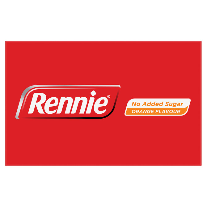 Rennie No Added Sugar Indigestion and Heartburn Relief Orange, 96 Chewable Tablets