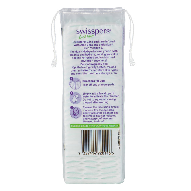 Swisspers Earth Kind 3in1 Cleanser Infused Pads - Aloe Vera & Vitamin E