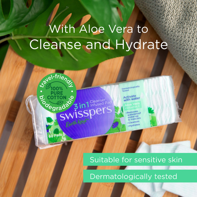 Swisspers Earth Kind 3in1 Cleanser Infused Pads - Aloe Vera & Vitamin E