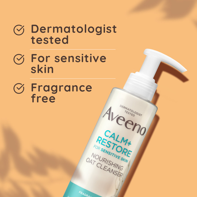 Aveeno Calm + Restore Nourishing Oat Cleanser for Sensitive Skin Face Cleanser 200mL – Fragrance Free, Hydrating