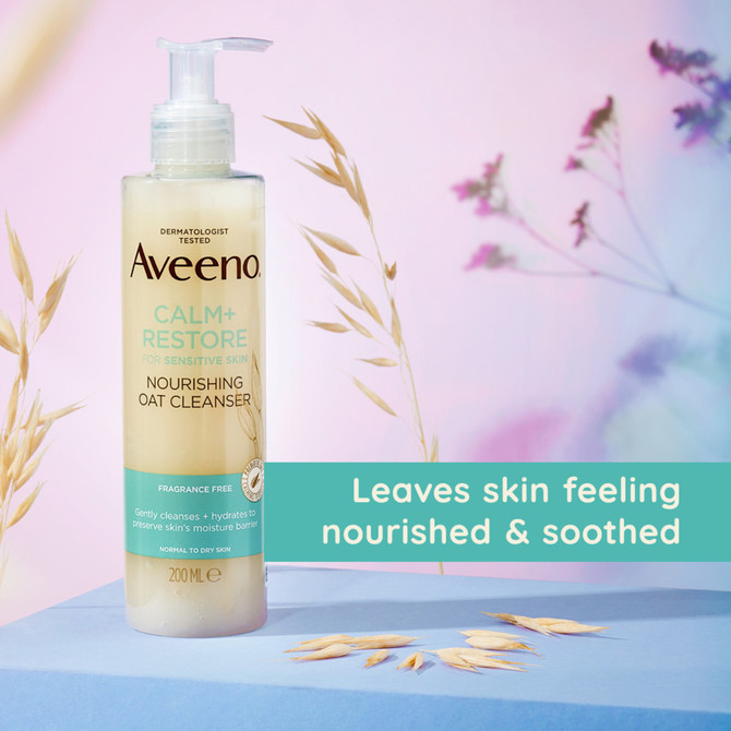 Aveeno Calm + Restore Nourishing Oat Cleanser for Sensitive Skin Face Cleanser 200mL – Fragrance Free, Hydrating
