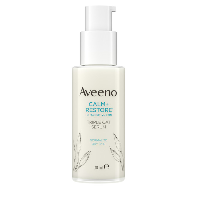 Aveeno Calm + Restore Triple Oat Facial Serum 30mL – Sensitive Skin Soothing Hydrating Face Serum with Feverfew, Fragrance-Free