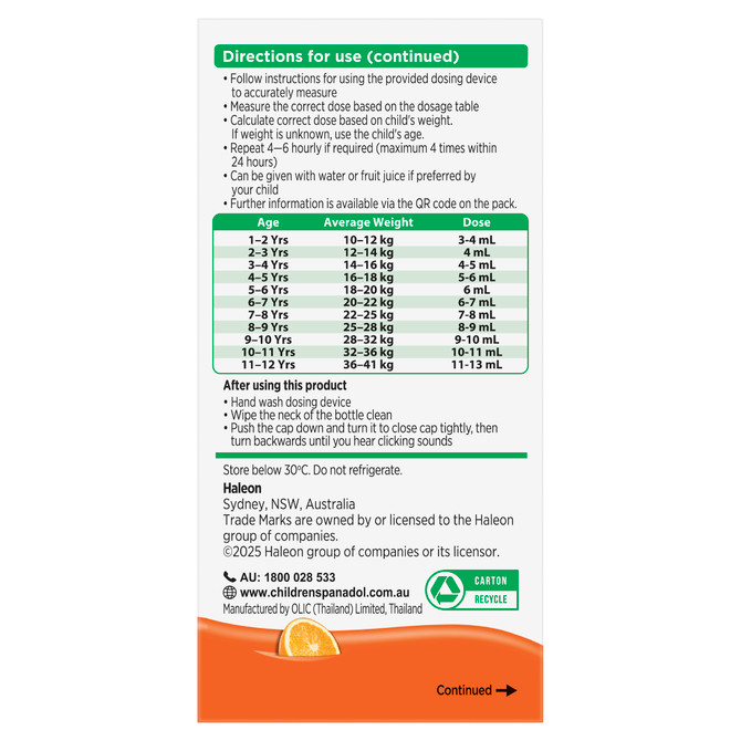 Panadol Children 5-12 Years Orange 100mL