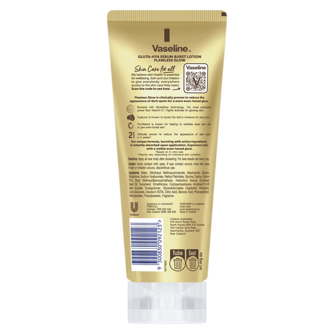 Vaseline Gluta-Hya Serum Burst Body Lotion for an even-toned glow Flawless Glow fights dark spots 200 mL