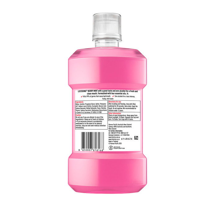 Listerine Berry Mint Antibacterial Mouthwash Zero Alcohol Mild Taste Oral Care Rinse 500ml