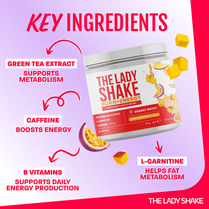 The Lady Shake Burn + Energy Mango Passionfruit 160g