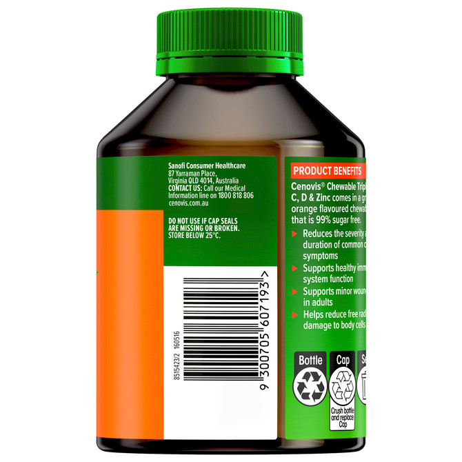 Cenovis Triple Action Vit C, D & Zinc 120 Chewable Tablets