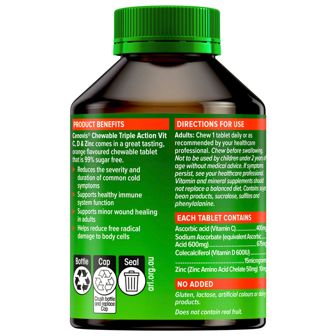 Cenovis Triple Action Vit C, D & Zinc 120 Chewable Tablets