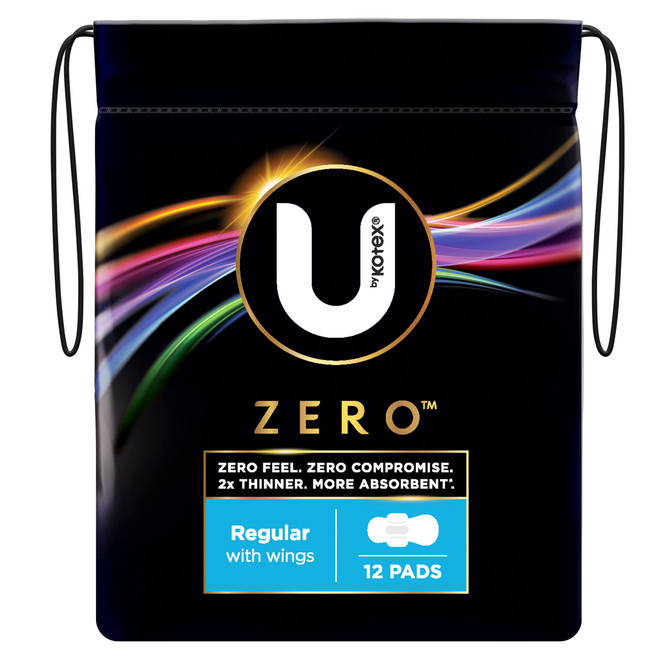 U by Kotex Zero Pads Regular With Wings 12 Count