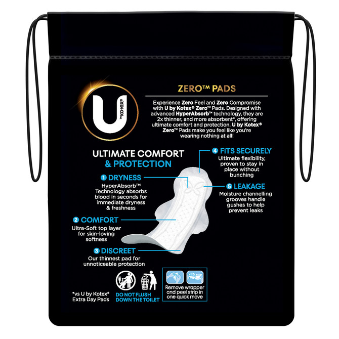 U by Kotex Zero Pads Regular With Wings 12 Count