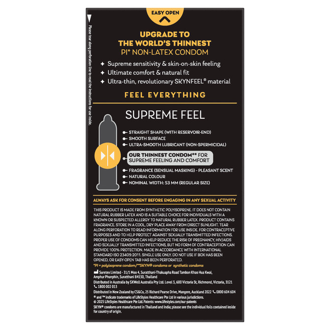 SKYN® Supreme Feel Ultra-Thin Condoms 10 Pack 
