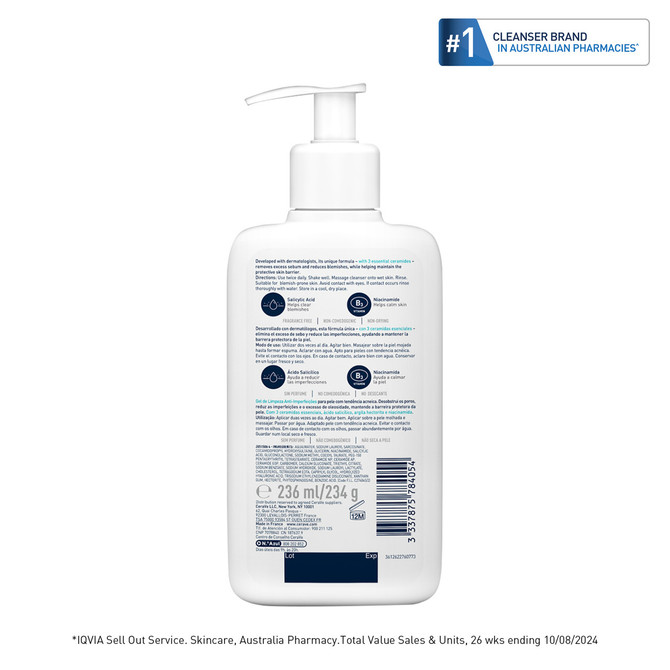 CeraVe Salicylic Acid Blemish Control Cleanser 236ml for Mild Acne-Prone Skin