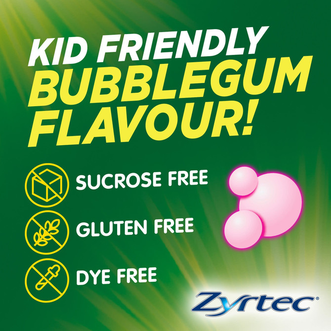 Zyrtec Kids Allergy & Hayfever Relief Antihistamine Bubblegum Liquid 120mL