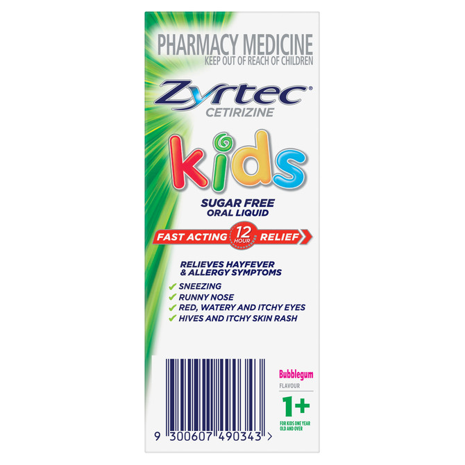 Zyrtec Kids Allergy & Hayfever Relief Antihistamine Bubblegum Liquid 120mL