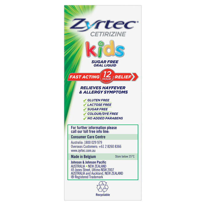 Zyrtec Kids Sugar Free Oral Liquid Antihistamine for Children – Hayfever & Allergy Relief Bubblegum Flavour 120mL