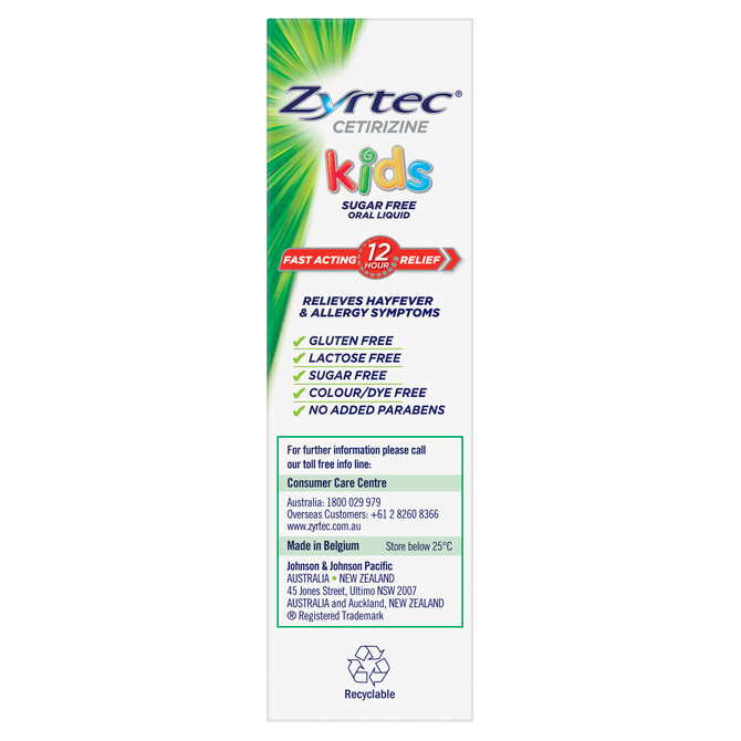 Zyrtec Kids Allergy & Hayfever Relief Antihistamine Bubblegum Liquid 60mL