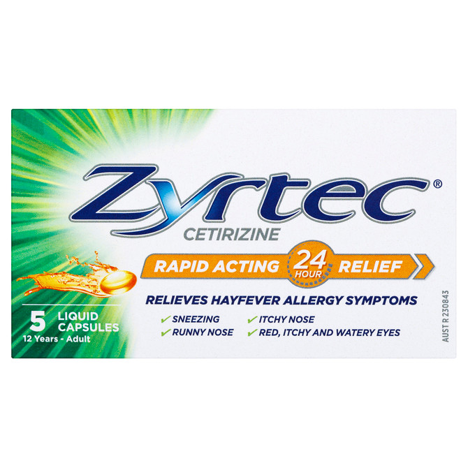 Zyrtec Rapid Acting Hayfever Allergy Relief Antihistamine Liquid Capsules 5 Pack