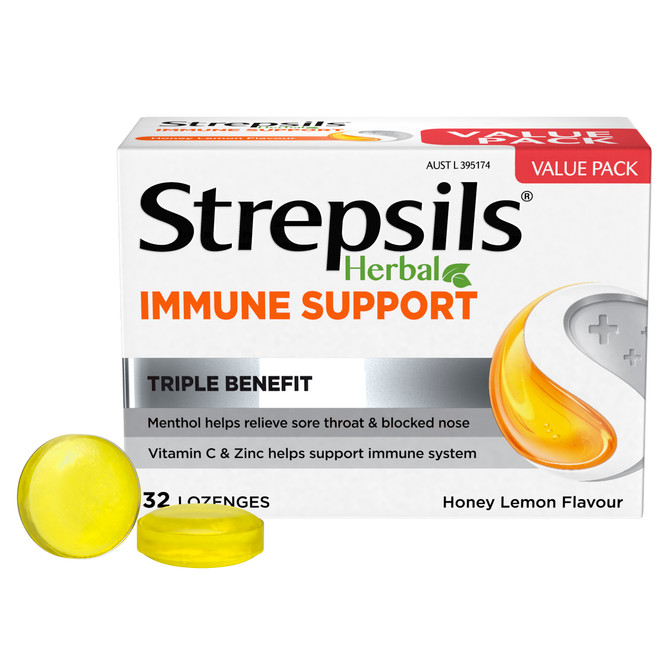 Strepsils Herbal Immune Support Lozenges Honey Lemon 32s
