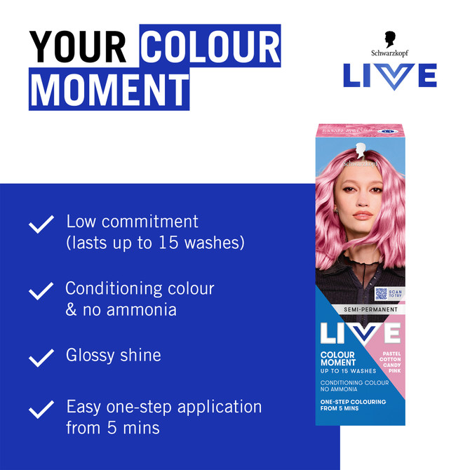 Schwarzkopf Live Colour Pink Hair Dye Cotton Candy Pink Semi Permanent 75ml