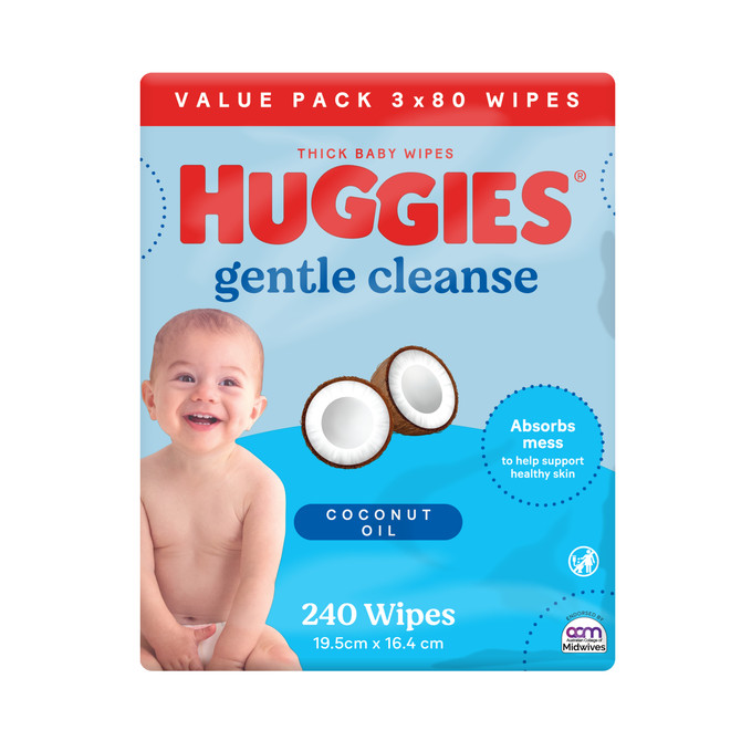 Huggies Gentle Cleanse Baby Wipes Coconut Oil 240 Pack