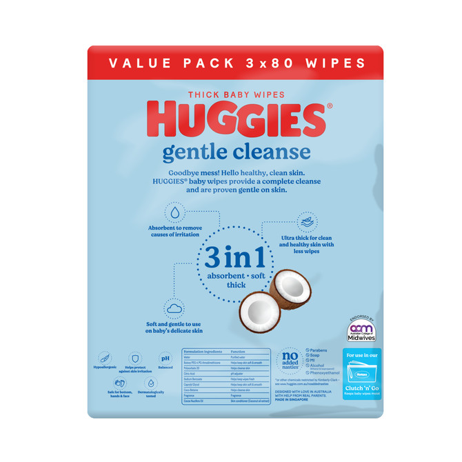 Huggies Gentle Cleanse Baby Wipes Coconut Oil 240 Pack