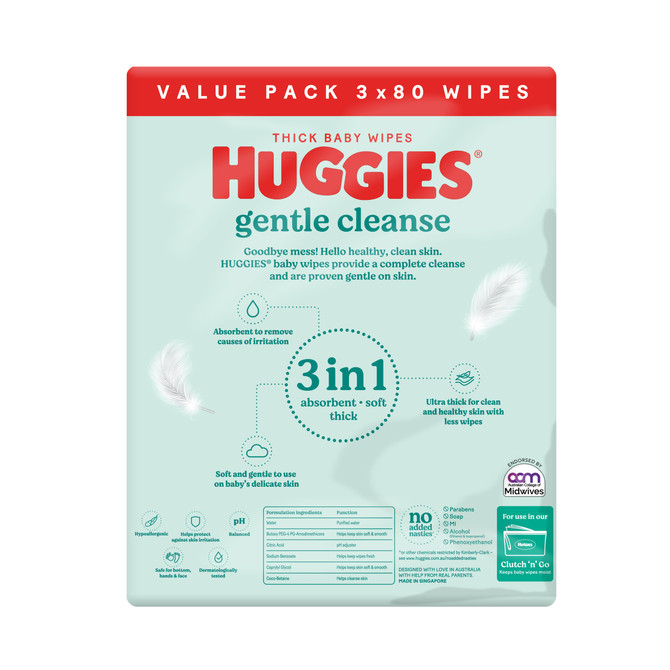 Huggies Gentle Cleanse Baby Wipes Fragrance Free 240 Count