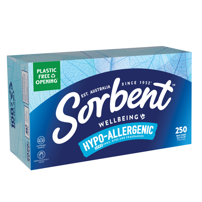Sorbent Hypo-Allergenic Facial Tissues - 250 Pack