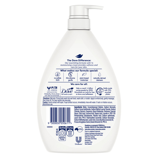 Dove  Body Wash Gentle Cleansing for Soft Skin Gentle Pamper Shower Gel with 0% Sulfate SLES 1 L