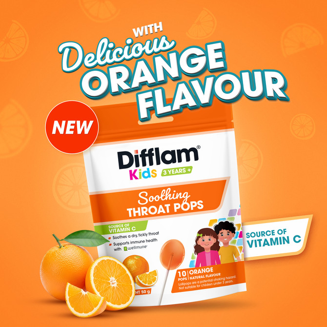 Difflam Kids Soothing Throat Pops Orange 10 Lollipops