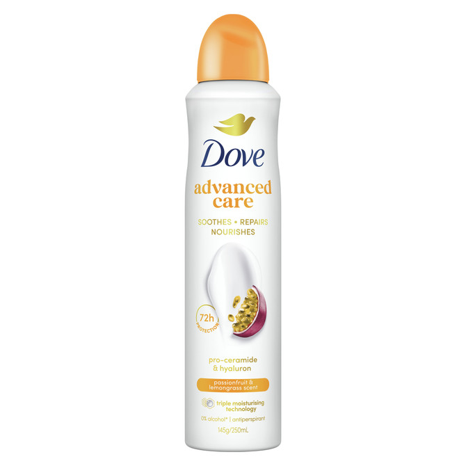 Dove Advanced Care Antiperspirant Deodorant 72HR Protection Passionfruit & Lemongrass Aerosol with Triple Moisturising Technology 250 ml