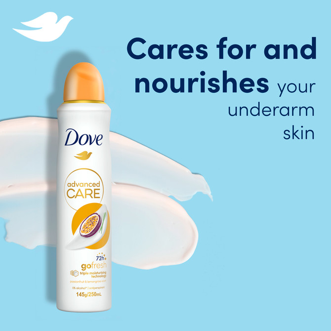 Dove Advanced Care Antiperspirant Deodorant 72HR Protection Passionfruit & Lemongrass Aerosol with Triple Moisturising Technology 250 ml