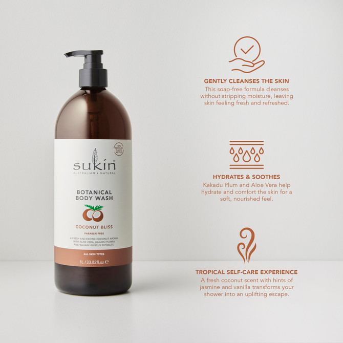SUKIN BOTANICAL BODY WASH COCONUT BLISS 1L