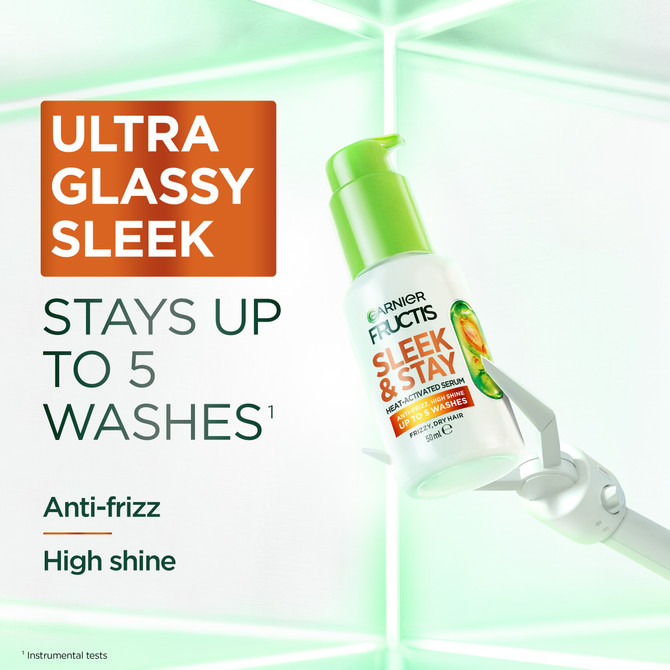 Garnier Fructis Sleek & Stay Heat-Activated Serum, anti-frizz formula, 10 days sleek & shine, up to 5 washes - For Frizzy, Dry Hair 50ml