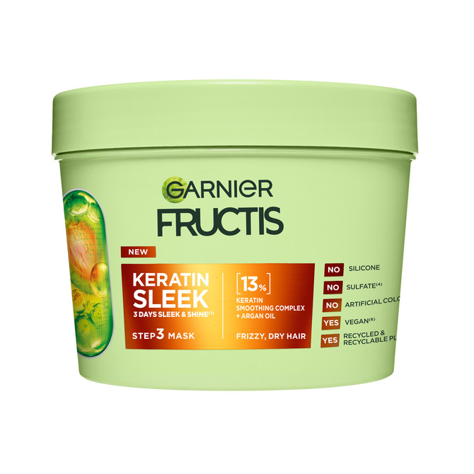 Garnier Fructis Keratin Sleek Mask for frizzy, dry hair, 3 days of Sleek & Shine Hair 370ml