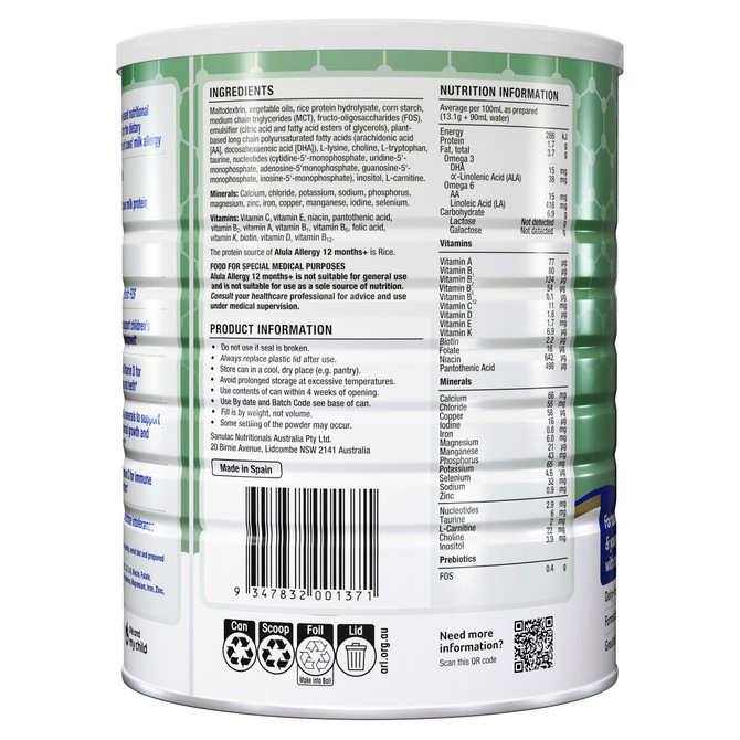 Alula Allergy 12 Months+ Toddler Rice Drink 800g