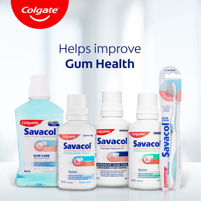 Colgate Savacol Antibacterial Anti-Stain Mouth Rinse, 300mL, Alcohol Free, Mint