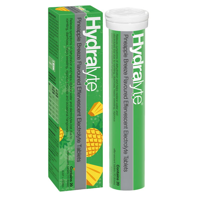 Hydralyte Effervescent Electrolyte Tablets Pineapple Breeze Flavoured 20 Tablets