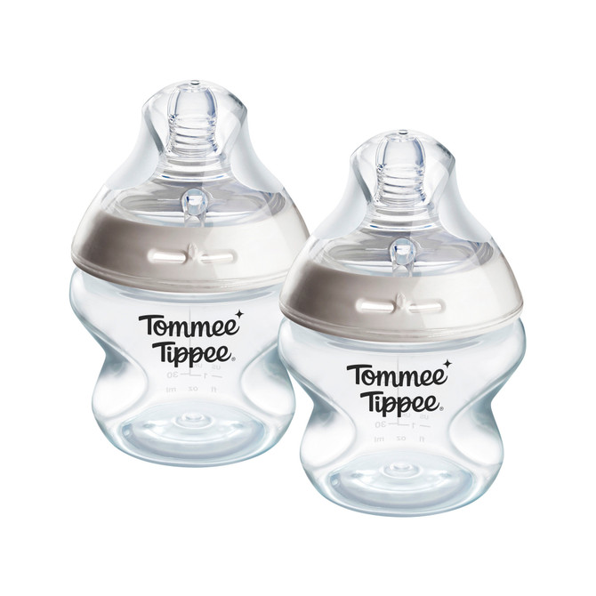 Tommee Tippee Baby Bottles, Natural Start Anti-Colic Baby Bottle with Extra-Slow Flow Breast-Like Teat, 150ml, Pack of 2 for 0m+, Self-Sterilising, Baby Feeding Essentials
