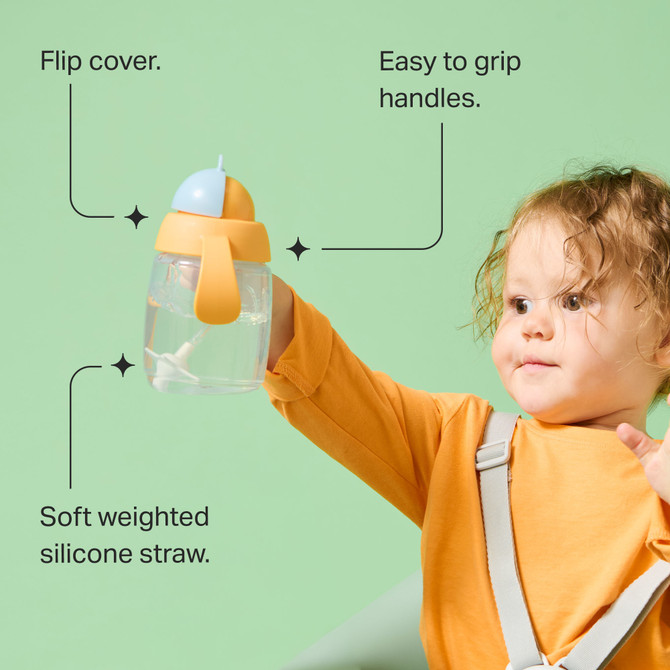 Tommee Tippee Trainer Straw Cup, 300ml, Easy Transition Toddler Cup for 6 Months+, with Silicone Weighted Straw and Easy-Hold Handles, Assorted Colours, 1 pack