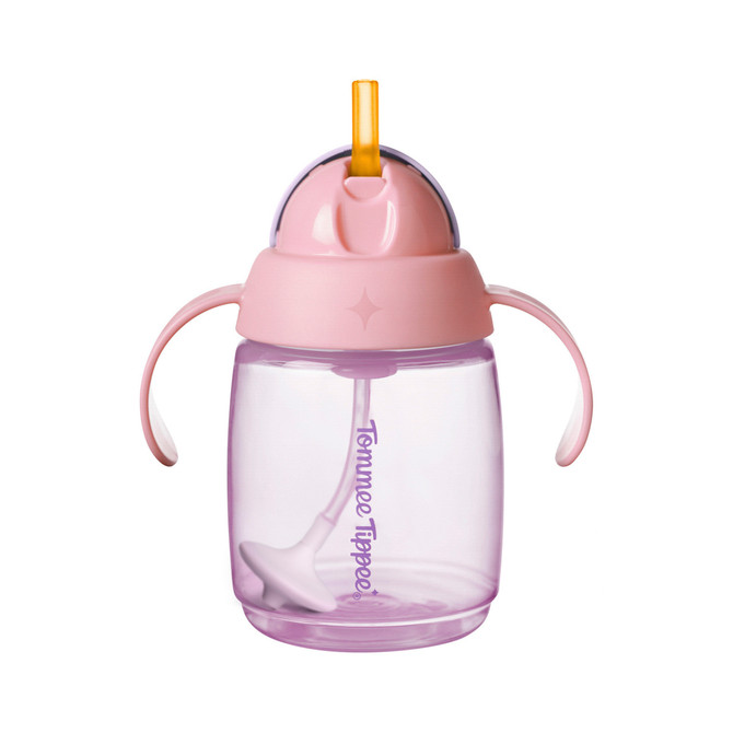 Tommee Tippee Trainer Straw Cup, 300ml, Easy Transition Toddler Cup for 6 Months+, with Silicone Weighted Straw and Easy-Hold Handles, Assorted Colours, 1 pack