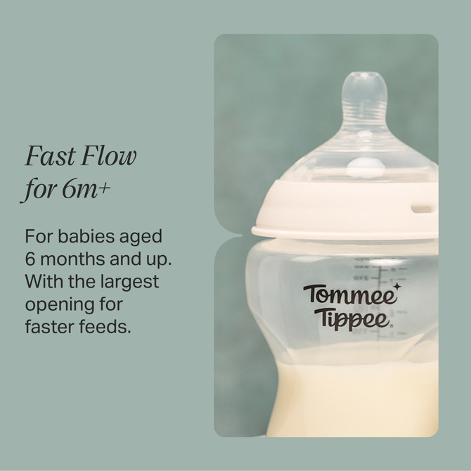 Tommee Tippee Natural Start Wide Latch Flex & Stretch Teats in Fast Flow, 2 Pack