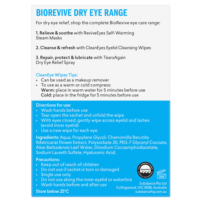 BioRevive CleanEyes Eyelid Cleansing Wipes 30 Pack