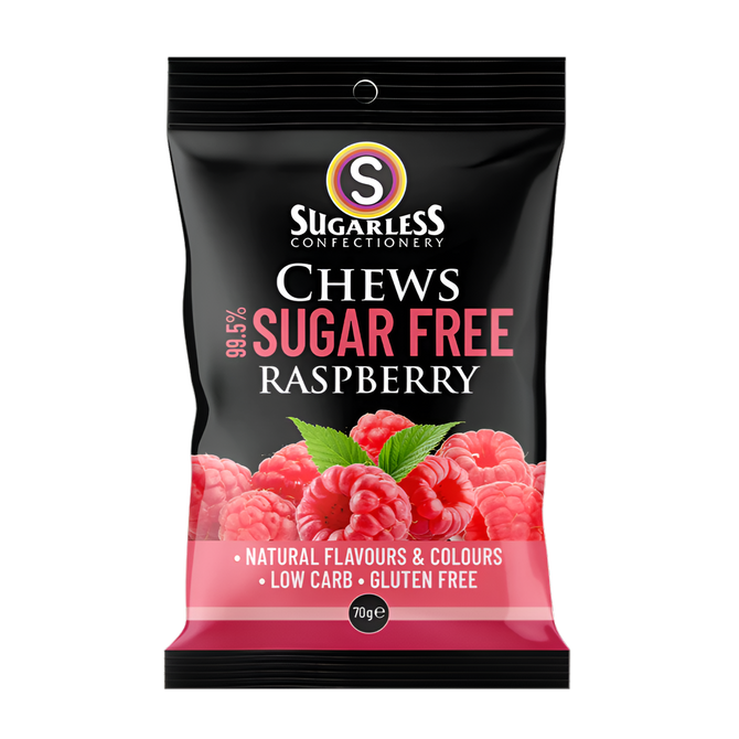 Sugarless Raspberry Chews 70g