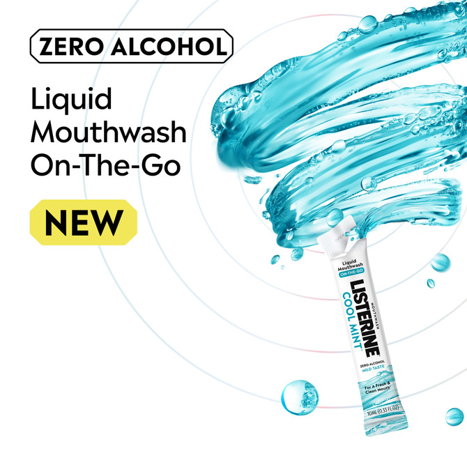 Listerine Cool Mint On-The-Go Liquid Mouthwash Sachets – Zero Alcohol Mild Taste Travel Mouthwash (10ml x 15 Single-Use Packs)