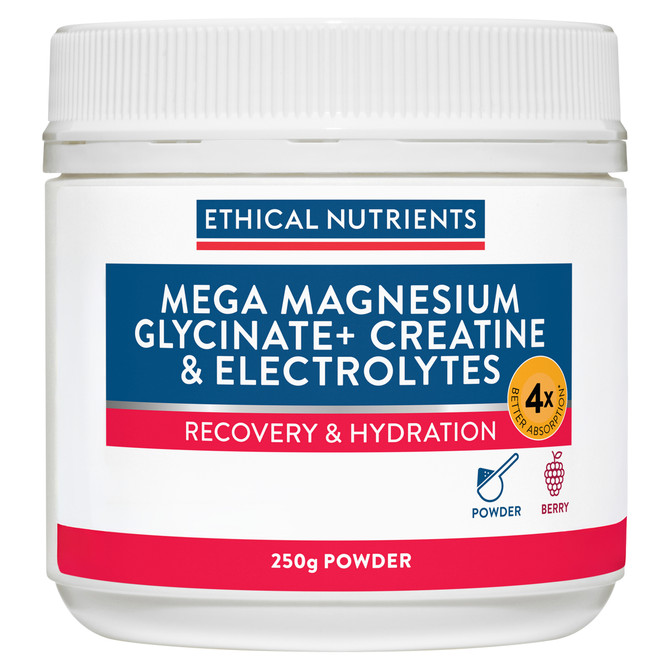 Ethical Nutrients Mega Magnesium Glycinate+ Creatine & Electrolytes Powder Berry 250g