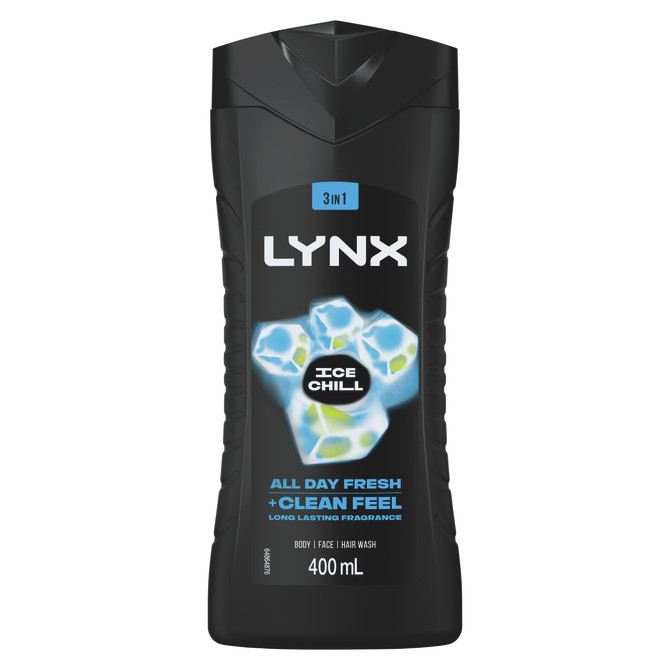 LYNX 3in1 Body Wash All day fresh + clean feel ICE CHILL Long lasting fragrance 400 ML