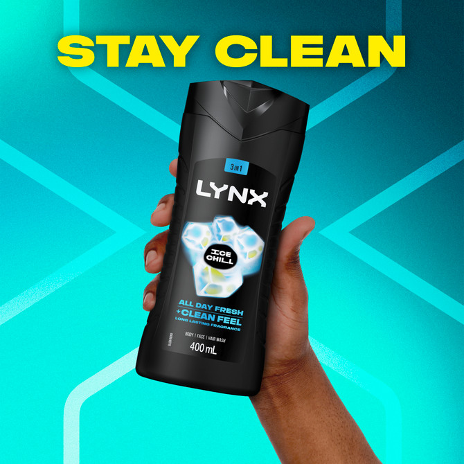 LYNX 3in1 Body Wash All day fresh + clean feel ICE CHILL Long lasting fragrance 400 ML